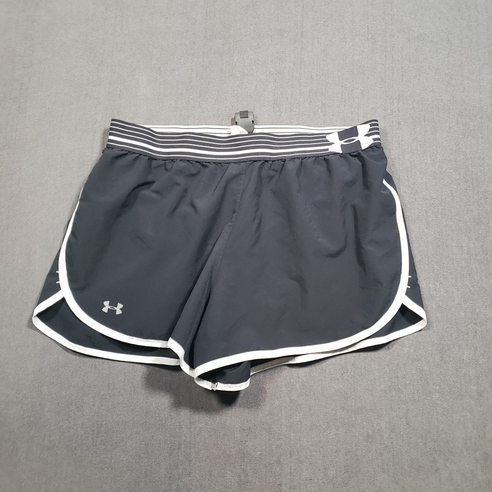Under Armour HeatGear Shorts Womens Medium Black White Striped Waist Running